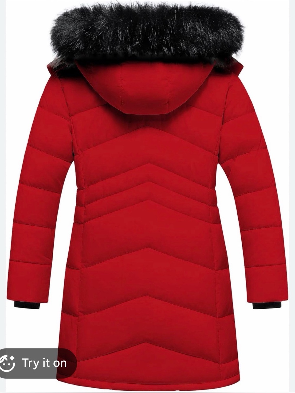 Guess Red Quilted Puffer Jacket with Black Faux Fur Trim